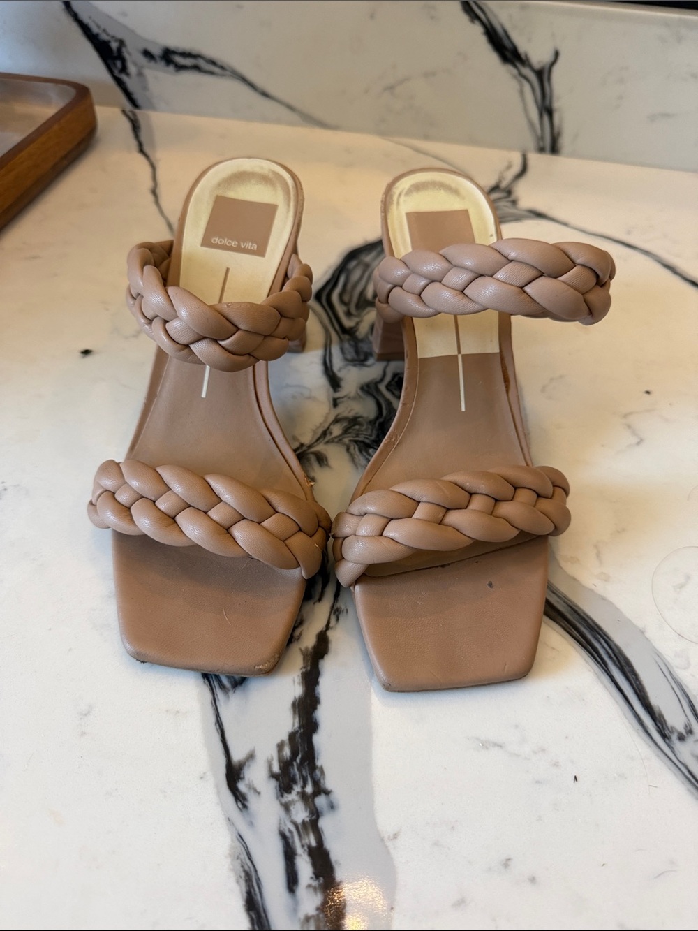Dolce Vita Braided Strap Block Heel Sandals in Taupe
